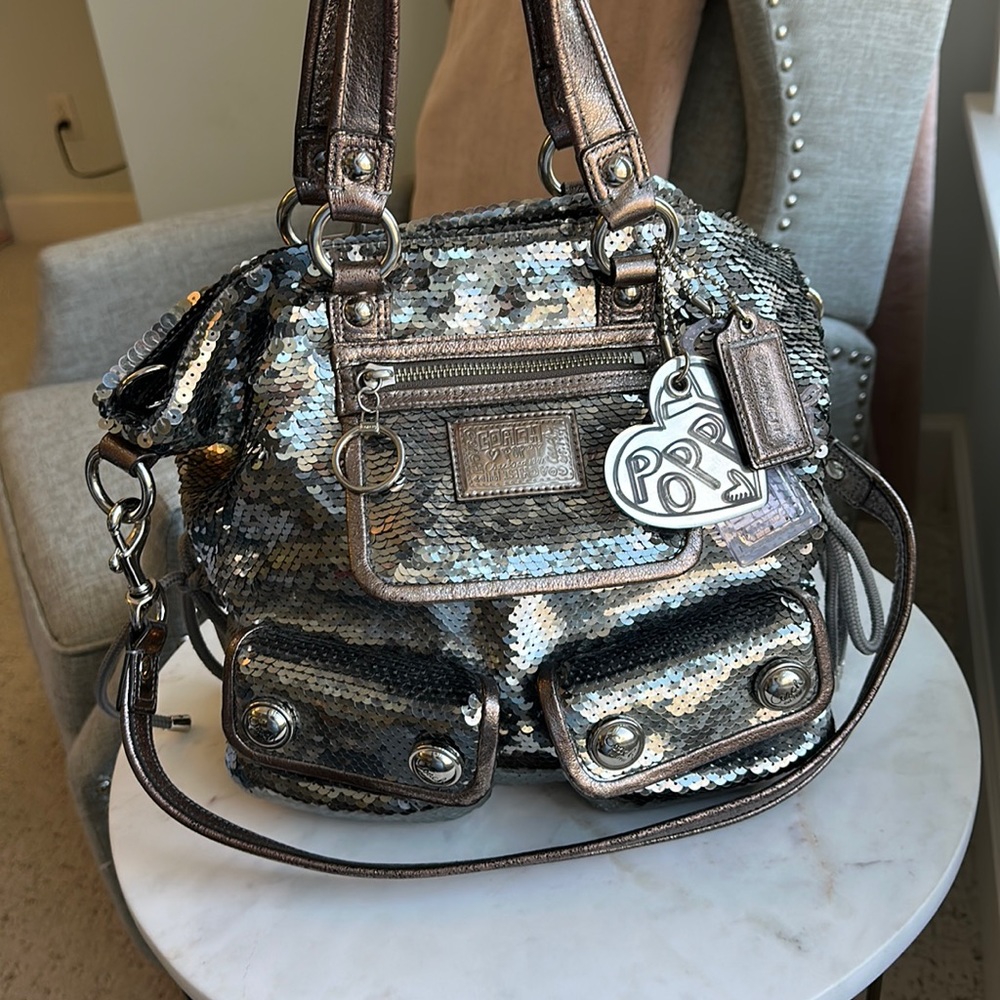 Coach, Limited Edition, Poppy, silver, sequin handbag